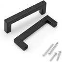 KNOBWELL 6 Pack 102mm Black Kitchen Cabinet, Stainless Steel Cupboard Door Handles Pulls for Vanity Chest Nightstand Drawer Dresser - Hole Distance 102mm, Overall Length 114mm