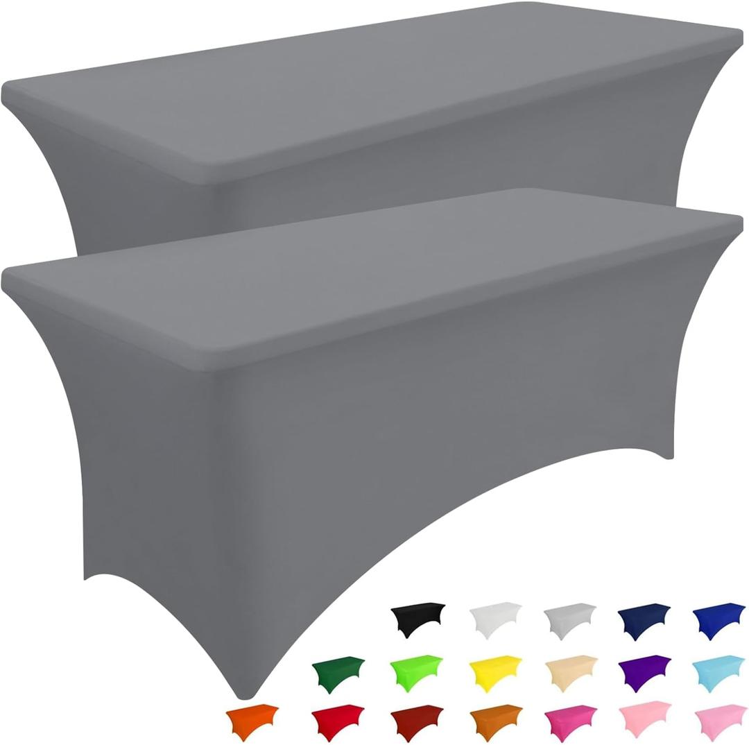 Smiry 2 Pack Spandex Table Cloth 8FT, Elastic Fitted Stretch Tablecloths, Washable and Wrinkle Free Rectangular Patio Table Cover for Outdoor, Wedding, Banquet & Parties (Grey, 96Lx30Wx30H Inch)