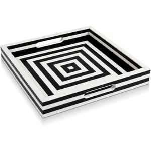 Handicrafts Home Handmade Concentrics Pattern Inspired Decorative Tray - 12x12 Ottoman Tray, Multipurpose Resin Inlay Centerpiece Tray for Living Room Dining Entertaining and Display (Black & White)