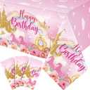 Oudain 3 Pack Princess Party Tablecloths Happy Birthday Princess Disposable Plastic Table Covers Unicorn Castle Rose Rectangular Table Cloths for Girls Women Birthday Party Decorations, 108 x 54 Inch