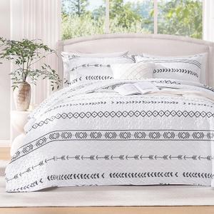 Andency White Oversized Super King Quilt Set, 3 Pieces Boho Lightweight Soft Striped Bedspread for All Season (120"x120"), Printed Bohemian Polyester Reversible Coverlet Comforter Sets