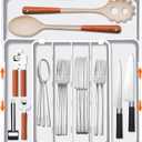 Homecor Silverware Drawer Organizer, Adjustable Kitchen Drawer Organizer, Expands from 4 to 7 Slots, Non-Slip BPA-Free Flatware Cutlery Utensil Holder for Forks Knives Spoons and Kitchen Utensil,White
