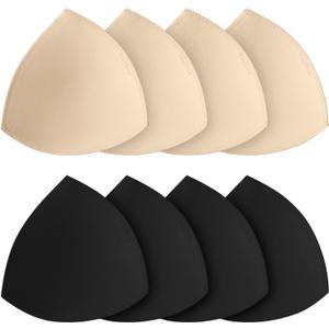 Bra Pads Inserts, Removable Sports Bra Inserts Bra Cups Inserts Padded Bra Inserts for Women's Bikini Top Swimsuit 2 Beige L + 2 Black L, C/D