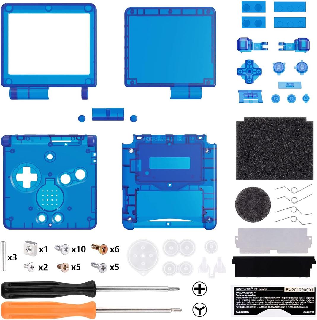 IPS Ready Upgraded eXtremeRate Clear Blue Custom Replacement Housing Shell for Gameboy Advance SP GBA SP – Compatible with Both IPS & Standard LCD – Console & Screen NOT Included