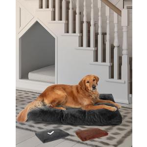 OhGeni Comfort Fluffy Dog Bed with Removable Washable Cover & Waterproof Lining, Light Chew & Scratch Resistant, Non-Slip Soft Crate Bed for Large, Medium, Small Size Dogs, 41in(Gray)