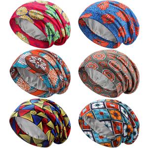 Sintege 6 Pcs Satin Lined Bonnet Sleep Chemo Hat Stretch Cancer Cap for Women Men Cancer Patient African Silk Soft Beanie(Vibrant Patterns)