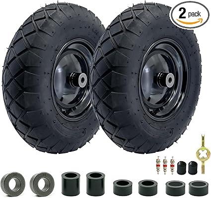 2-Pack of 4.80/4.00-8"Wheels,16" Pnuematic Tires,Steel Rim and 5/8"or 3/4" Axle Bore Hole,3-6" Centered Hub for Wheelbarrows,Garden Carts,Dump Cart,Utility Wagon and More，All Purpose Utility Tire