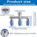 304 Stainless Steel Garden Hose Splitter 3 Way Heavy Duty, Full Flow T Valve Water Hose Splitter With 2.1" Extra Long Handle, Lead-free3/4" GHT Thread Connector For Outdoor Spigot Faucet