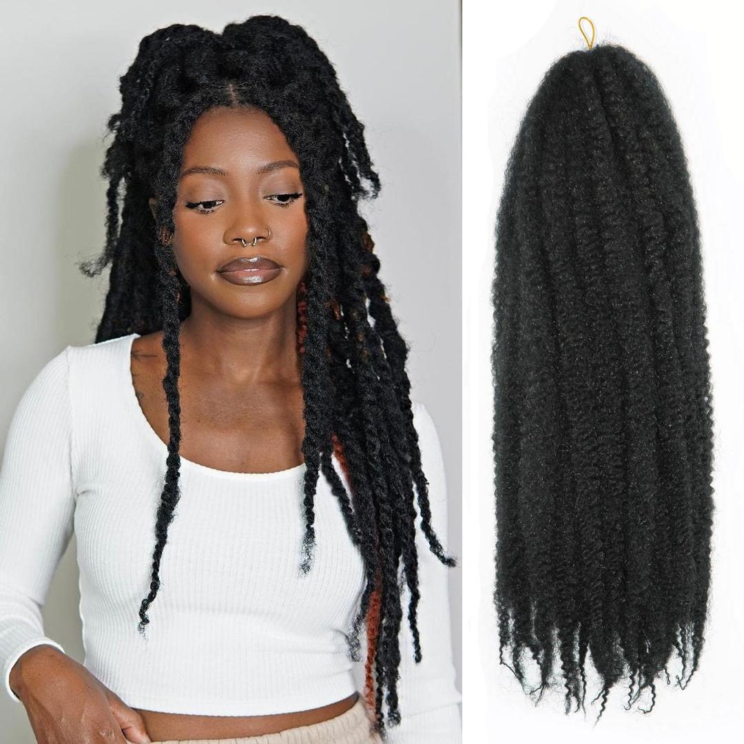 Vustbeauty Marley Twist Braiding Hair 24 Inch Marley Twist Hair Long Cuban Twist Hair 8 Packs Afro Kinky Curly Twist Crochet Hair Synthetic Marley Hair Extensions (24 Inch 8packs, 1B)