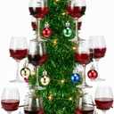 Christmas Cocktail Tree Stand Lighted Tree Drink Holder with Bow and Christmas Ball 3 Tier 12 Champagne Holders Martini Margarita Cups Stand for Home Xmas Party Holiday Table