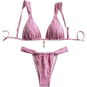 SHENHE Women's Floral Triangle Bikini Set Two Piece High Cut Tie Back Swimsuit Bathing Suit (Medium)