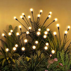 Solar Garden Lights, LED Swaying Solar Lights Outdoor Waterproof, Warm White Firefly Outdoor Decorative Lights, Garden Decor, Yard, Patio, Pathway Decoration Gardening Gifts (2 Pack)