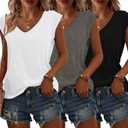 Bliwov 3 Pack Womens Cap Sleeve Tops V Neck T Shirts Summer Spring Outfits Beach Vacation Fashion Tee Blouse Workout Clothes- M