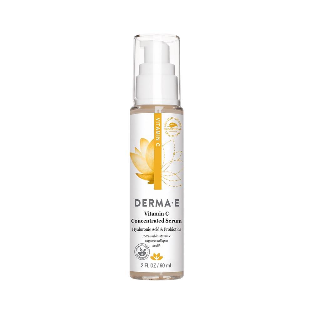 DERMA E Vitamin C Concentrated Serum, 2 Oz, with Hyaluronic Acid, Vitamin E & Aloe, All Natural, Antioxidant-Rich Concentrated Formula, Hydrating & Brightening Vitamin C Face Serum