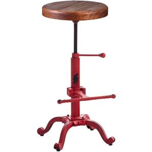 Topower Industrial Retro Vintage Farm Wooden Tractor Stool Kitchen Swivel Height Adjustable bar Stool (Antique Red)