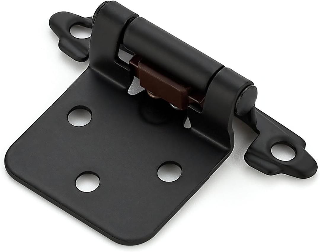 Ravinte 60 Pack (30 Pairs) 1/2" Overlay (Variable) Cabinet Hinges, Self-Closing Semi-Concealed Face Mount, Matte Black Decorative Hardware with Door Bumpers for Kitchen & Cupboard Doors