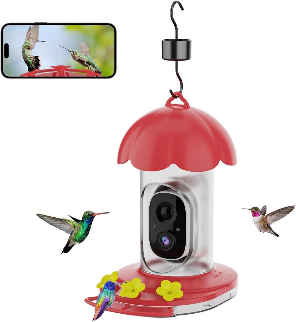 Smart Bird Feeder, Bird Watching Recorder with 1080P Night Vision AI Camera, 2L Capacity Food Container, Connection, IP65 Waterproof for Outdoor Bird Watching