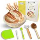 Keygo Bread Proofing Basket Set, 9 Inch Round Sourdough Banneton Basket with Linen Liner, Plastic Scraper, Scoring Cutter for Bread Making Tools Supplies (Round 9'')