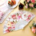 Geelin 50 Pcs Hand Lace Foldable Fans Bulk for Women with Organza Bag Lace Folded Hand European Retro Fan Bridal Dancing Prop Wedding Party Favors for Dancing Tea Party(Colored Rose,White)