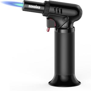 Sondiko Butane Torch with Fuel Gauge S907, Refillable Soldering Torch with Adjustable Flame for Welding, Resin Art, Industrial(Butane Gas Not Included) (Black)