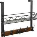 YINMIT Over The Door Hooks Organizer with Basket, Over The Door Towel Rack with 5 Metal Hooks, Door Hangers for Clothing, Over Door Hanger for Bathroom, Bedroom, Kitchen (2 Tier-A Style)