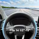 LKWLIKEI Nappa Leather Steering Wheel Cover,Elegant Diamond Checkered Design, Non-Slip wear-Resistant, Enhance Driving Comfort, Suitable for Steering Wheel Diameter 14 1/2-15 Models.Black Blue