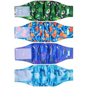 wegreeco Belly Bands for Male Dogs, (4 Pack) of Washable Male Dog Diapers, Super Absorbent Dog Belly Band (Fruit, Adventure, Large)