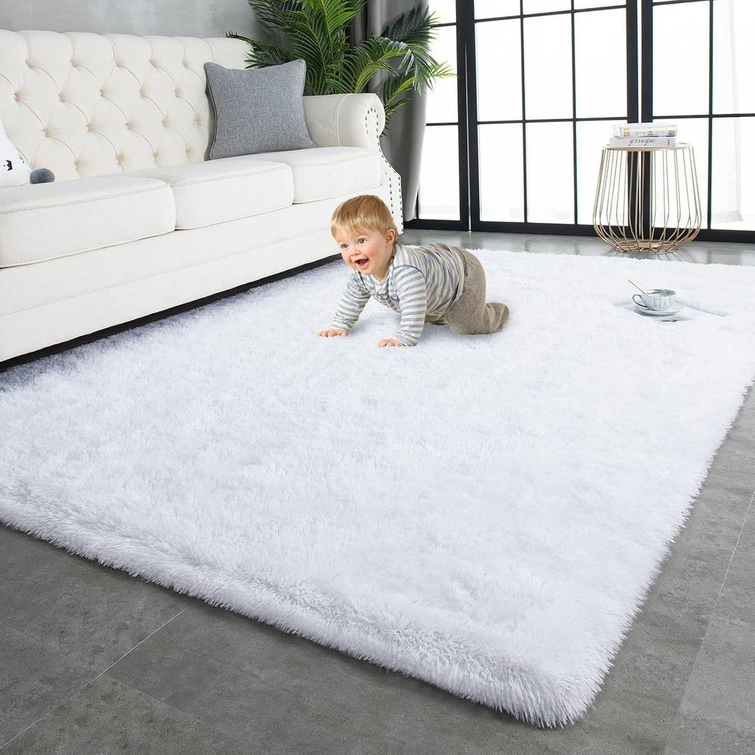 TWINNIS Super Soft Shaggy Rugs Fluffy Carpets, 4x5.9 Feet, Indoor Modern Plush Area Rugs for Living Room Bedroom Kids Room Nursery Home Decor, Upgrade Anti-Skid Rectangular Fuzzy Rug, White