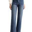 Astylish Jeans for Women Trendy Wide Leg High Waist Stretchy Straight Leg Jeans Loose Denim Pants with Pocket Size 10 Blue