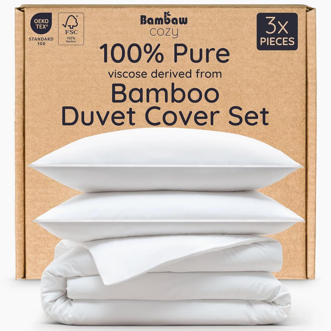 Bambaw 100% Viscose Derived from Bamboo Duvet Cover King Size Set  3pcs, Cooling Duvet Cover King for Hot Sleepers, Soft, Luxury Bedding, No Comforter (White)