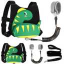 Accmor Toddler Harness Leash + Anti Lost Wrist Link, Cute Dinosaur Kids Harness with Leash, Mini Child Harness Leash Wristband Tether Protector for Baby Boys Girls Age1-3 Years Old to Outdoor Travel (Black/Green Textured Brachiosaurus, Black Link)