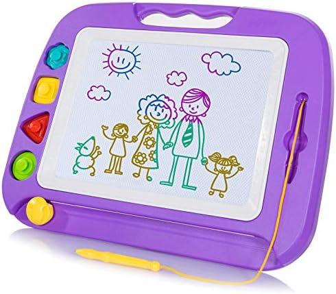 SGILE Large Magnetic Drawing Board - 4 Colors 16×13in Writing Painting Doodle Pad with 4 Stamps for Toddlers, Learning Educational Toy Etch Sketch Gift for 36+ Month Kids Girls Boys, Purple