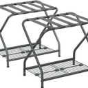 Luggage Rack, Set of 2, Suitcase Stand with Storage Shelf, Foldable Metal Luggage Holder for Guest Room, Bedroom, Hotel LR-GY-2 (Gray)