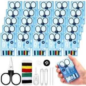 Knitgrip 25 Boxes Mini Travel Sewing Kit Quick Fix Sewing Kits Bulk Basic Portable Pre Threaded Needle Emergency Repair Tool for Adults DIY Handcraft Wedding Gifts Beginner Traveler Home Hotel (Blue)