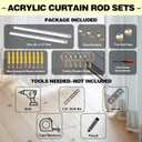 8FT Acrylic Curtain Rod Set for 96"windows, 1 1/2" Diameter Clear Acrylic Curtain Rod With Twenty Curtain Rings. Three Gold Yellow Wall Mounted Brackets. Modern & Clear Look.