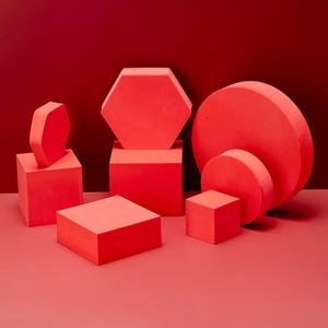 8PCS Geometric Cube Photo Props Set, Hard Foam Photography Background Props for Goods, Crafts, Lipstick, Jewelry, Cosmetics, Makeup Tools, Food (Red)