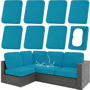 hyha Waterproof Outdoor Cushion Covers for Patio Furniture, Stretch Patio Chair Cushion Slipcovers, Coated UV Resistant Replacement Seat Covers, Solid Color (Teal, 8PC)