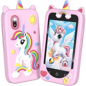 Kids Smart Phone S7 Upgraded, 3.97" Touchscreen Toddler Phone for Girls Boys, Dual Cameras Kids Phone with Learning Games, Music Player, Birthday Gifts for 3-10 Year Old Kids (Pink)