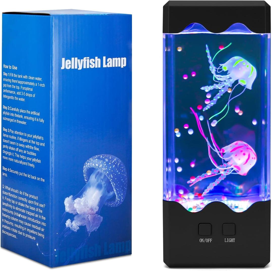 Jellyfish Lamp - 7 Color Changing Light, 5 Brightness Levels, Aquarium Fish Decor, Children's & Adults Gift (Black)