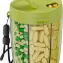 PULIV Large Pill Bottle Organizer, Supplement Organizer for Holding 6 Various Vitamins, Pill Box Case with Anti-Mixing & Wide Opening Design, Easy to Retrieve Meds and 20 Pcs Stick-on Labels, Green