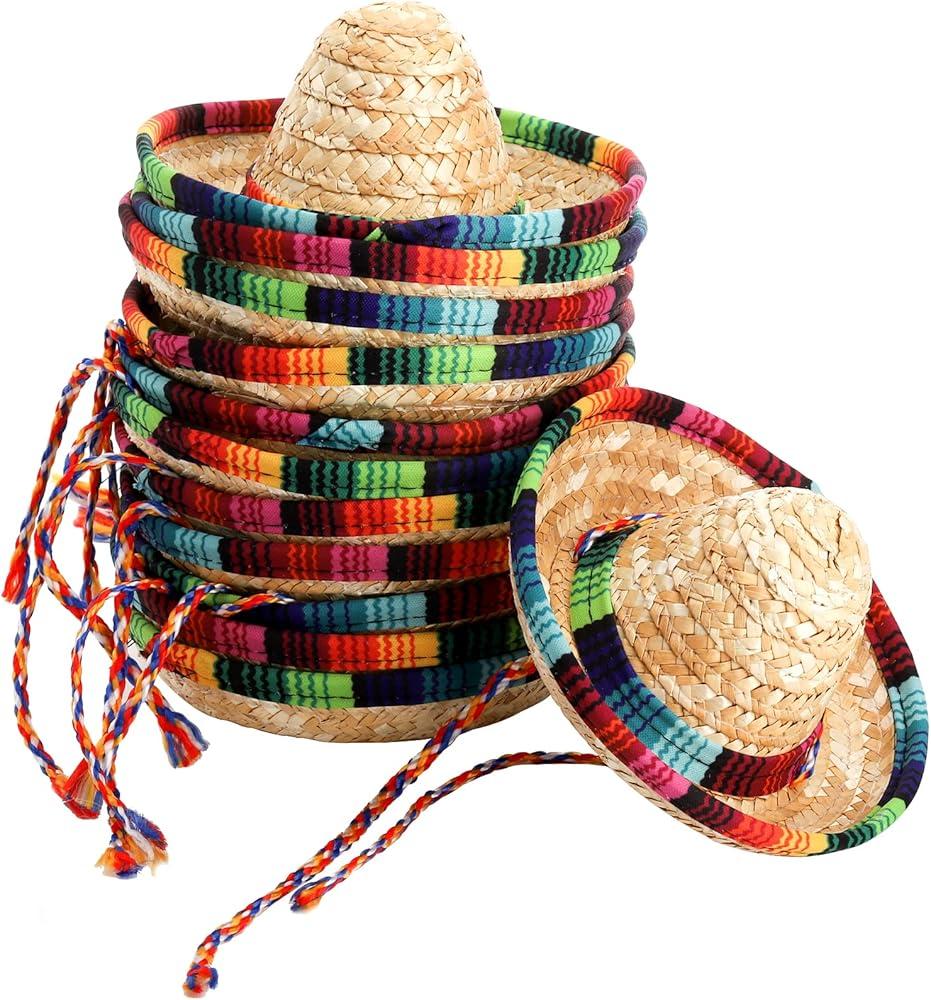Frcctre 7 Pack Mini Mexican Hat Natural Straw Sombrero Party Hats, 5.5 Inch Carnival Mexican Birthday Cinco de Mayo Party Decoration Costume Hats