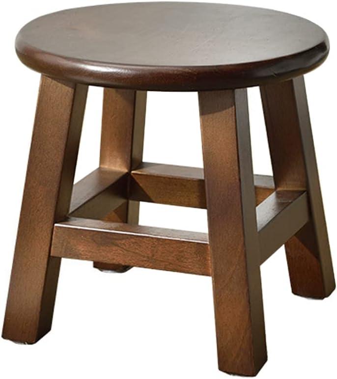 Solid Wood Stool - 10 inch Round Kids Stool for Short Reach & Shoe Changing (Brown) (Brown Round)