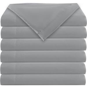 Bulk Queen Flat Sheets Only, 6 Pack Quick Sort Top Bed Sheet, Color-Coded Label Threads, Wrinkle-Free Shrinkage Durable Microfiber Hotel Motel Airb&bs Essentials for Hosts (90"x102",Light Gray)