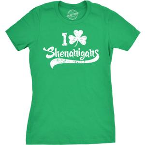 Womens I Clover Shenanigans T Shirt Funny Irish Clover St Saint Patricks Day Tee (XL, Green)