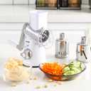Geedel Rotary Cheese Grater, Kitchen Mandoline Vegetable Slicer with 3 Interchangeable Blades, Easy to Clean Rotary Grater Slicer for Fruit, Vegetables, Nuts (White)