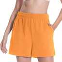 Auriviz Women's Sweat Shorts Comfy Lounge Running Shorts Gym Summer Casual High Waisted Athletic Shorts with Pockets Bright Orange Small
