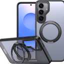 for Samsung Galaxy S25 Ultra Case with Ring Stand, Translucent Samsung S25 Ultra Case, Clear Galaxy S25 Ultra Case Fit for Magsafe, Anti-Print & Shcokproof & Anti-Slip Case for Men Women(Black)