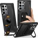 Shields Up for Samsung Galaxy S24 Ultra Case with Stand (Two-Way Stand & Finger Strap), Galaxy S24 Ultra Phone Grip Case with Double Ring Holder, Heavy Duty Shockproof Cover for S24 Ultra, Black