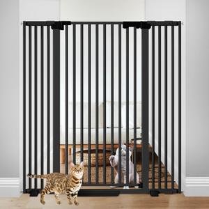 51'' Extra Tall Cat Gate Barrier for Doorways Hallways, Pressure Mounted Pet Dog Gates No Drilling Auto Close, Cat Fence Indoor Climb Proof 30-49.2'' Wide (Black)