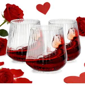 Ciaell 30 Pack Plastic Ribbed Wine Glasses - 14 OZ Thicker Origami Stemless Disposable Wine Champagne Whiskey Unbreakable Cocktail Glass, Reusable Wine Cups for Party Wedding Bar (Clear)